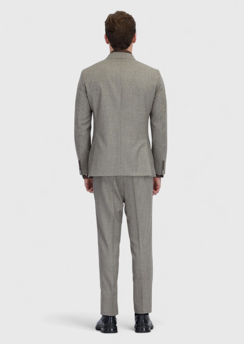 Açık Vizon Mikro Zeroweight Slim Fit %100 Yün Takım Elbise - 8