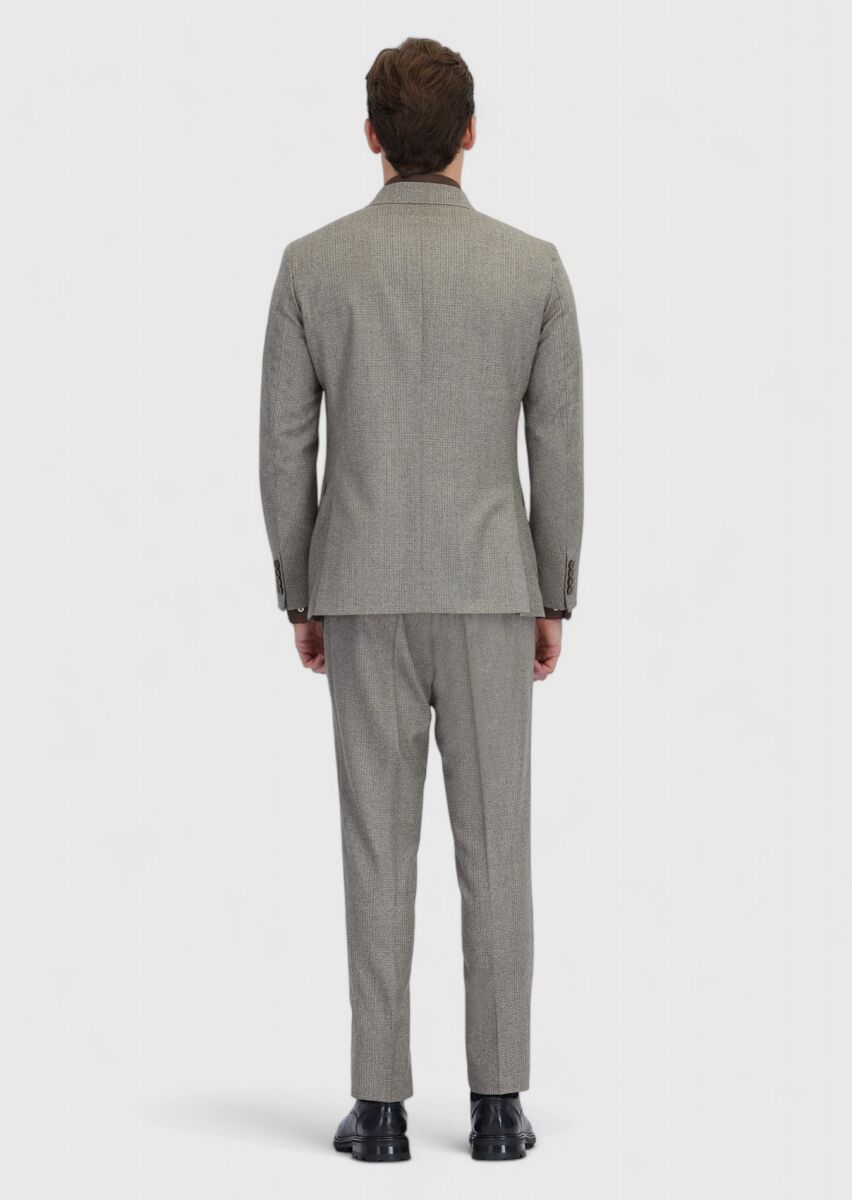 Açık Vizon Mikro Zeroweight Slim Fit %100 Yün Takım Elbise - 8