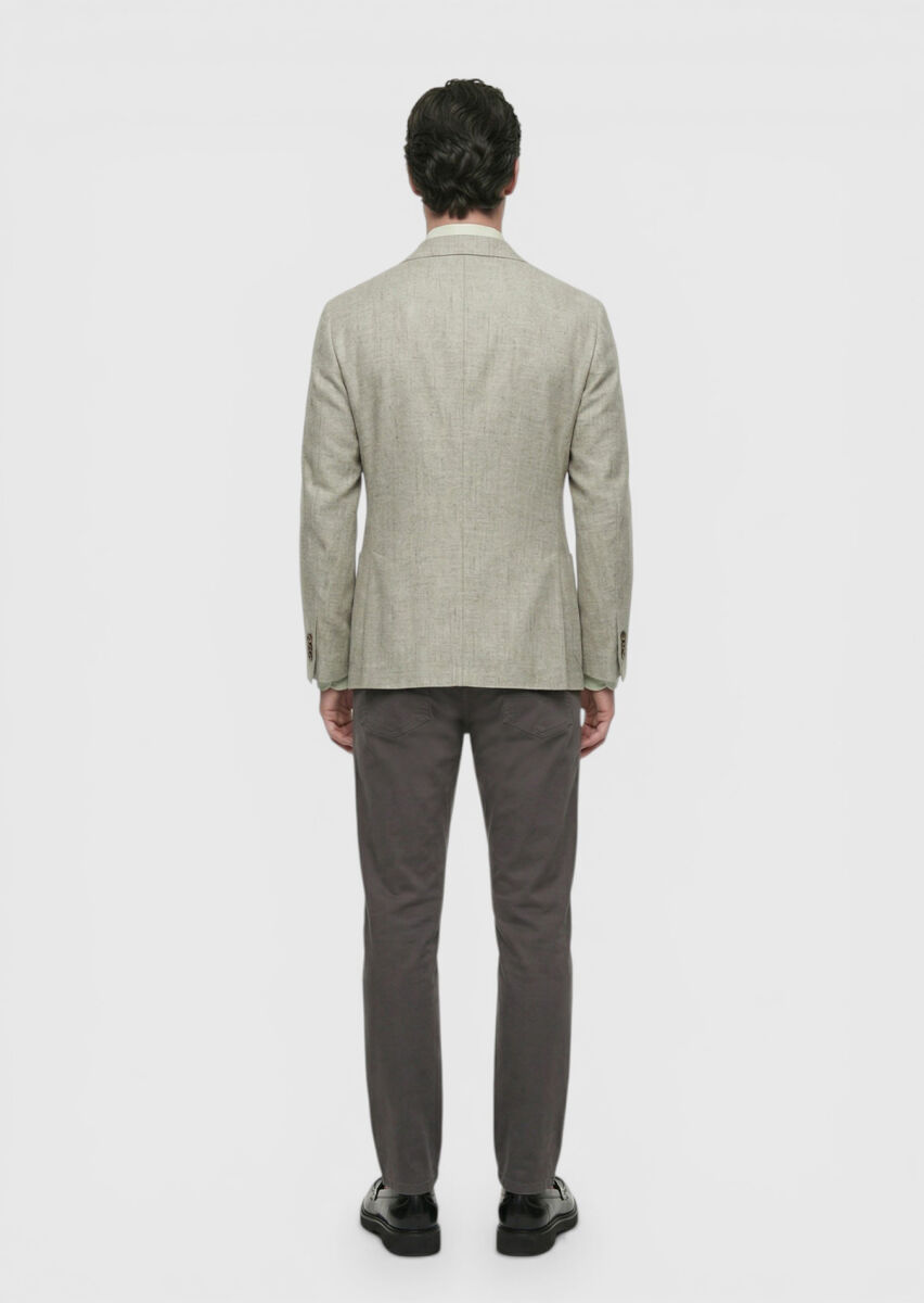 Açık Yeşil Desenli Shirt Shoulder Slim Fit Pamuk Karışımlı Ceket - 5