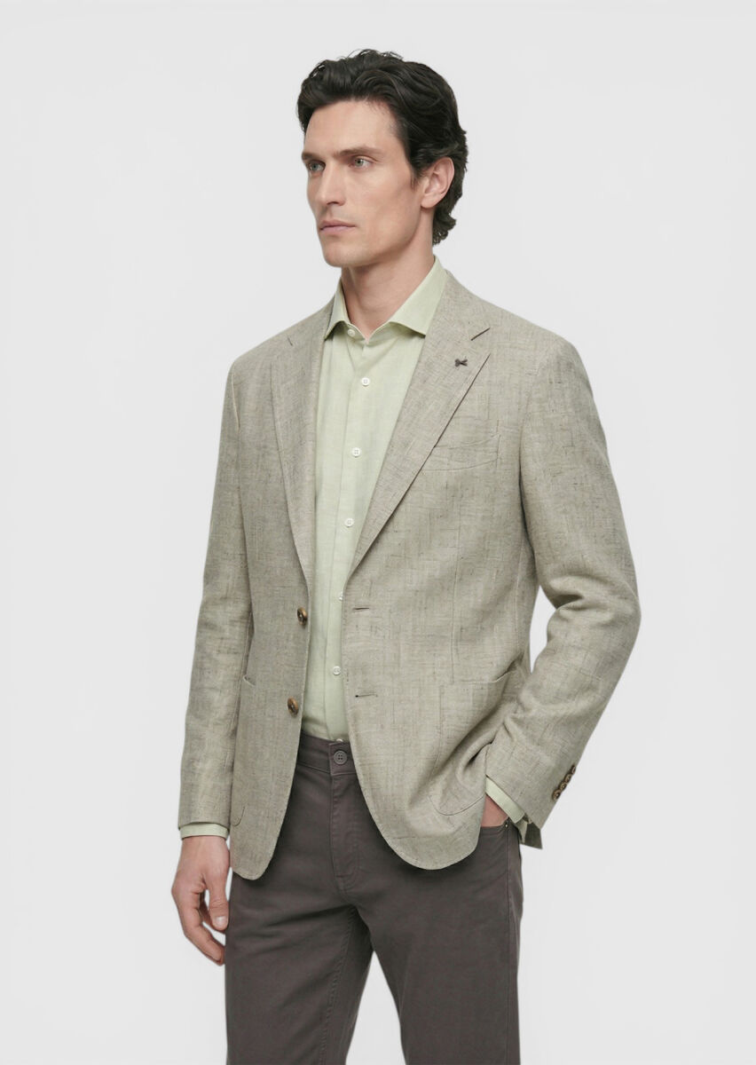Açık Yeşil Desenli Shirt Shoulder Slim Fit Pamuk Karışımlı Ceket - 5