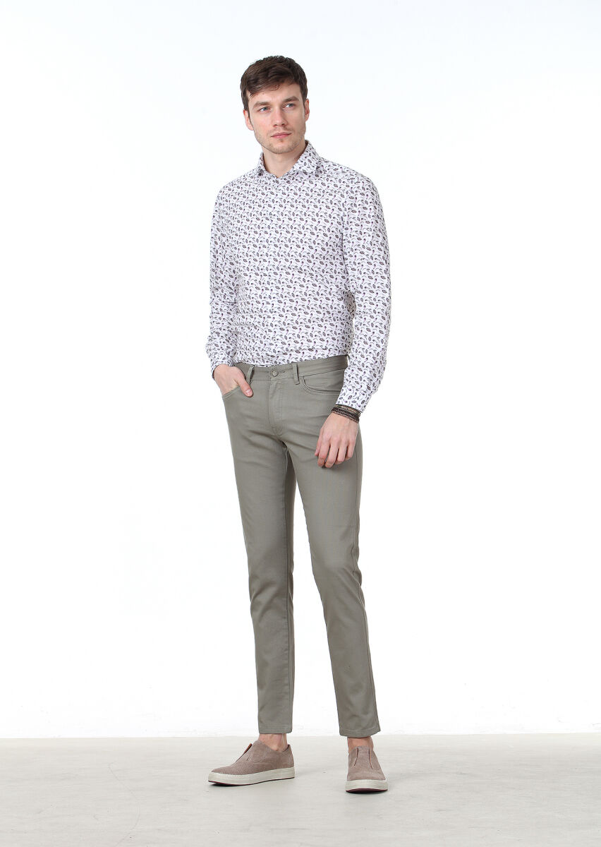 Açık Yeşil Dokuma Slim Fit Casual Pamuk Karışımlı Pantolon - 2