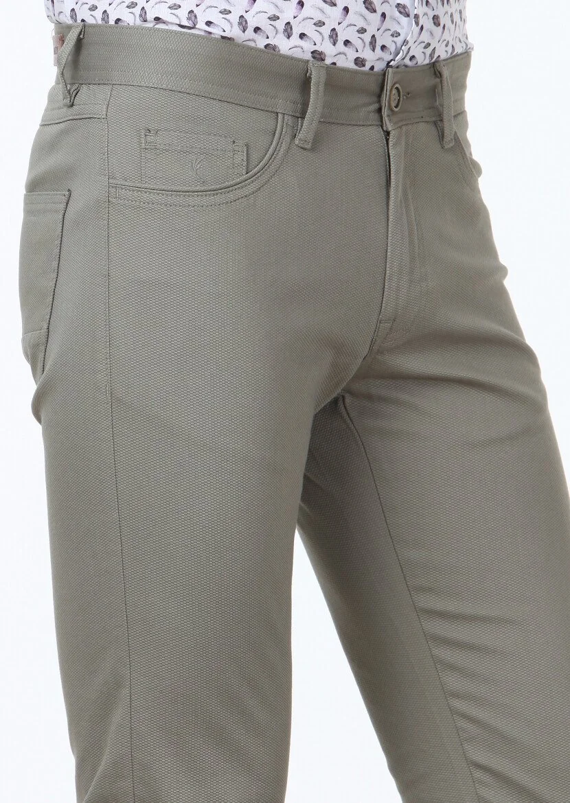 Açık Yeşil Dokuma Slim Fit Casual Pamuk Karışımlı Pantolon - 3
