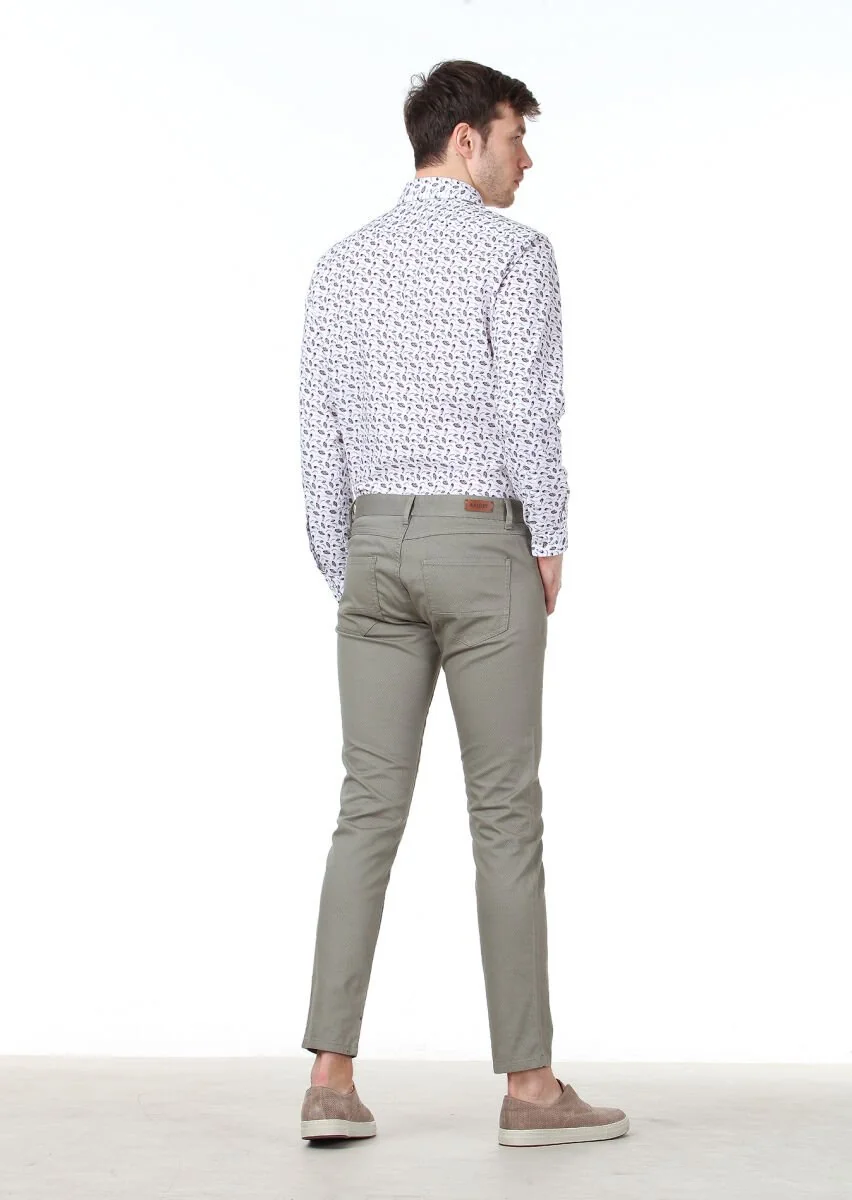 Açık Yeşil Dokuma Slim Fit Casual Pamuk Karışımlı Pantolon - 4