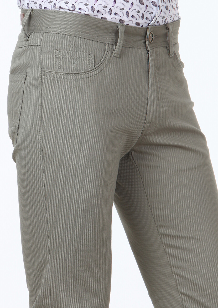 Açık Yeşil Dokuma Slim Fit Casual Pamuk Karışımlı Pantolon - 3