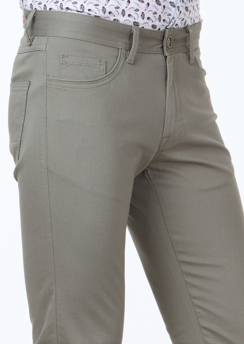 Açık Yeşil Dokuma Slim Fit Casual Pamuk Karışımlı Pantolon - 3