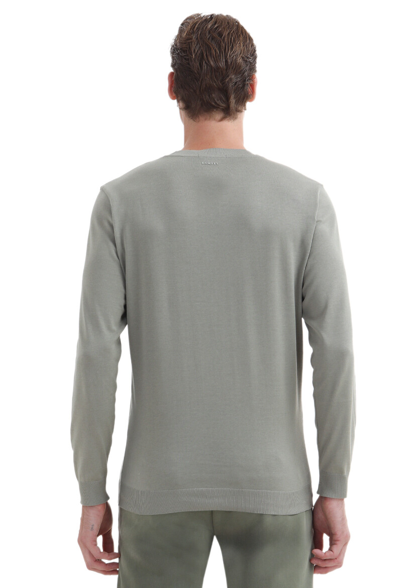 Açık Yeşil Düz Bisiklet Yaka %100 Pamuk T-Shirt - 4