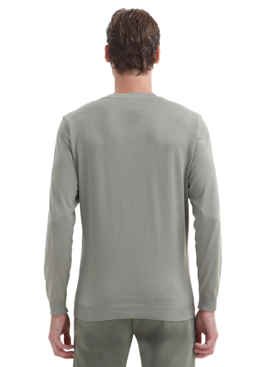 Açık Yeşil Düz Bisiklet Yaka %100 Pamuk T-Shirt - 4