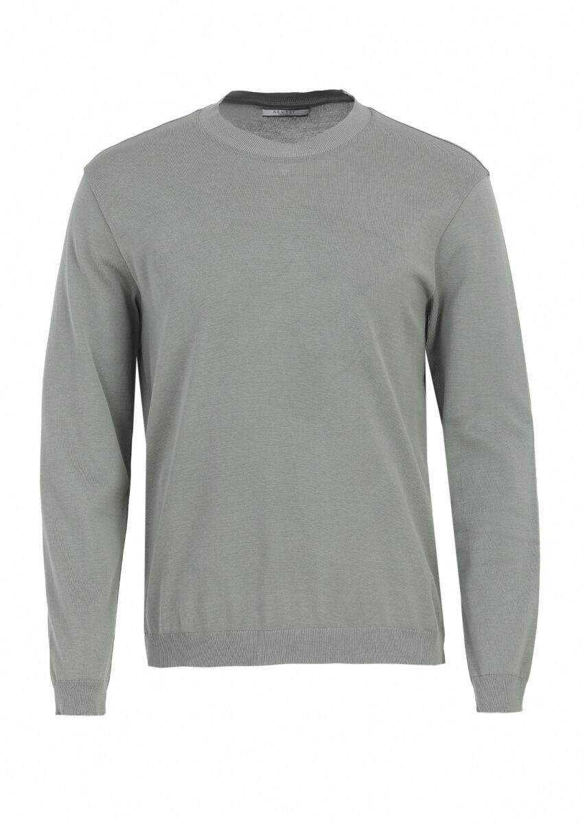 Açık Yeşil Düz Bisiklet Yaka %100 Pamuk T-Shirt - 5