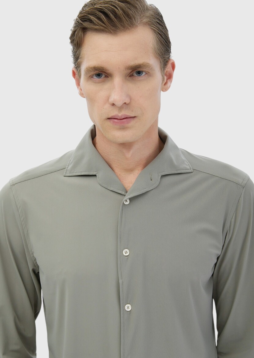 Açık Yeşil Düz Casual Fit Uzun Casual Gömlek - 2