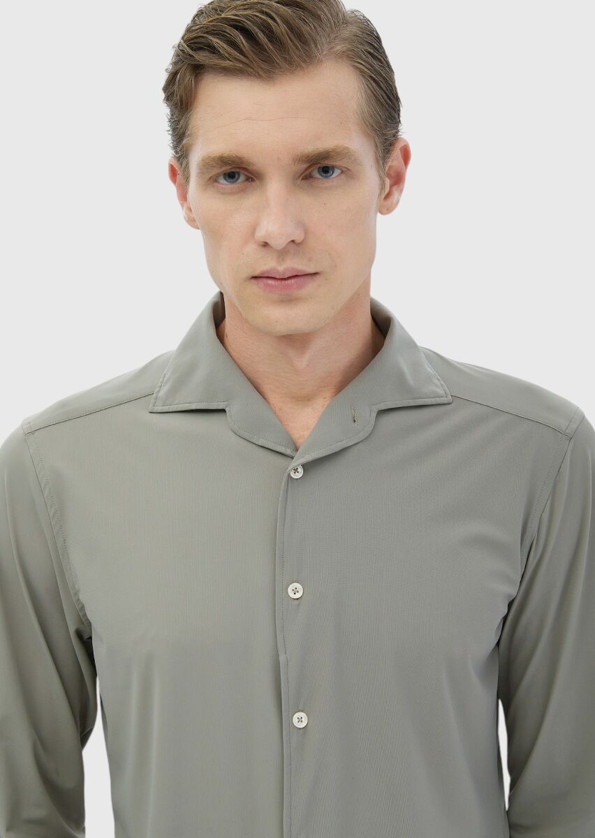 Açık Yeşil Düz Casual Fit Uzun Casual Gömlek - 2