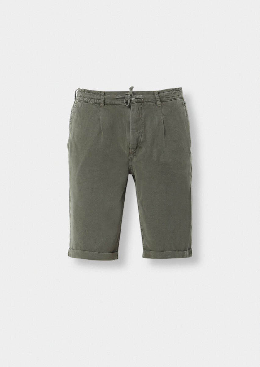 Açık Yeşil Düz Dokuma Jogging Fit Casual Bermuda - 1