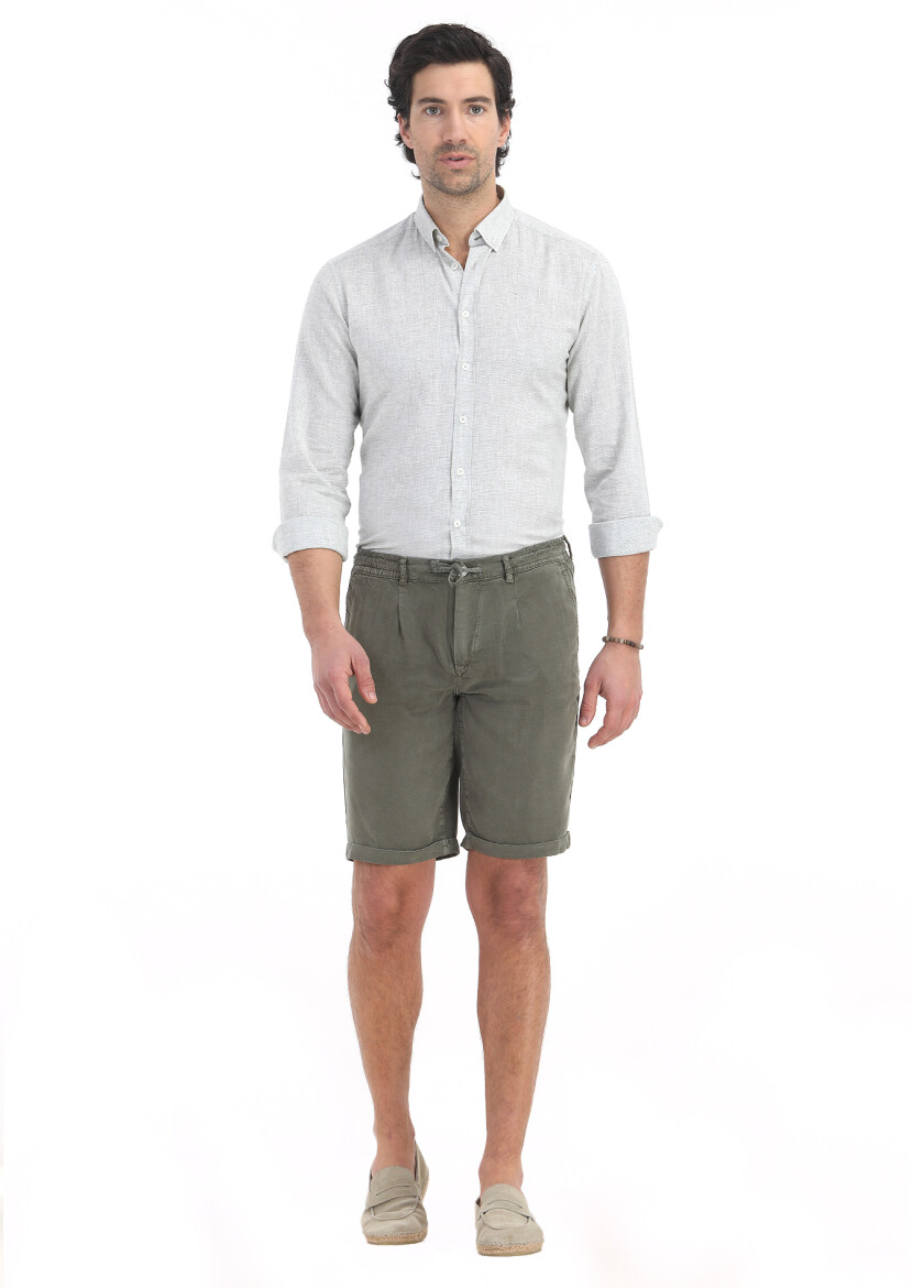 Açık Yeşil Düz Dokuma Jogging Fit Casual Bermuda - 1