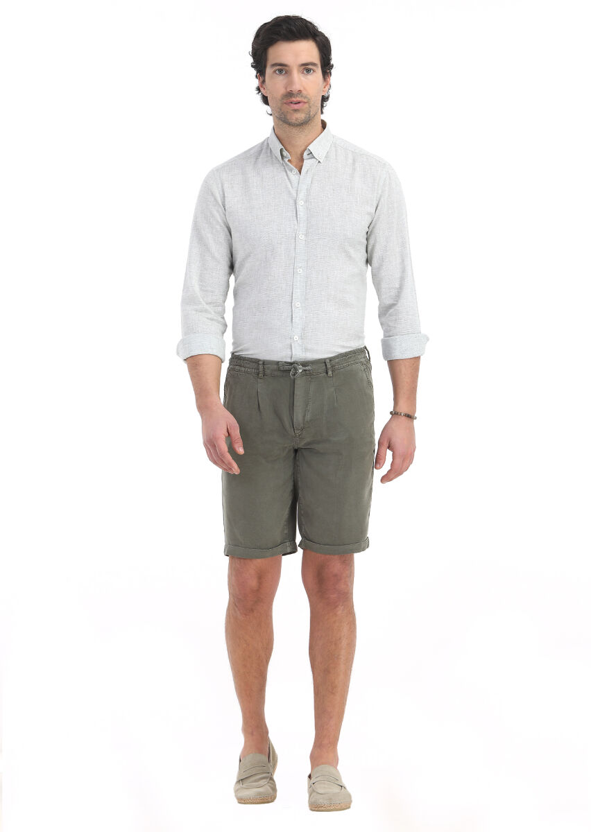 Açık Yeşil Düz Dokuma Jogging Fit Casual Bermuda - 1