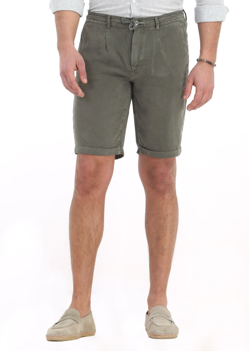 Açık Yeşil Düz Dokuma Jogging Fit Casual Bermuda - 2