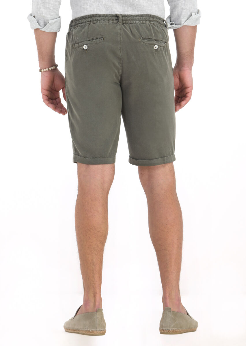 Açık Yeşil Düz Dokuma Jogging Fit Casual Bermuda - 4