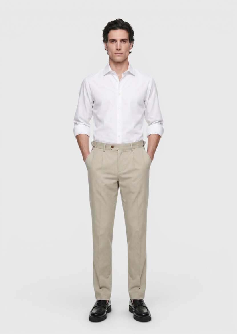 Açık Yeşil Düz Dokuma Regular Fit Casual %100 Pamuk Pantolon - 1