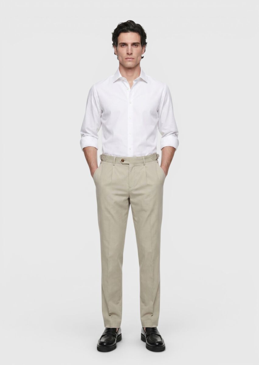 Açık Yeşil Düz Dokuma Regular Fit Casual %100 Pamuk Pantolon - 1