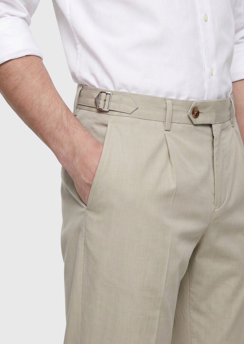 Açık Yeşil Düz Dokuma Regular Fit Casual %100 Pamuk Pantolon - 4