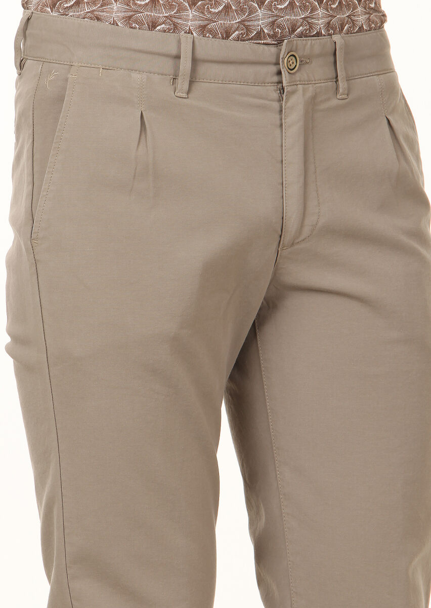 Açık Yeşil Düz Dokuma Regular Fit Casual Pamuk Karışımlı Pantolon - 3