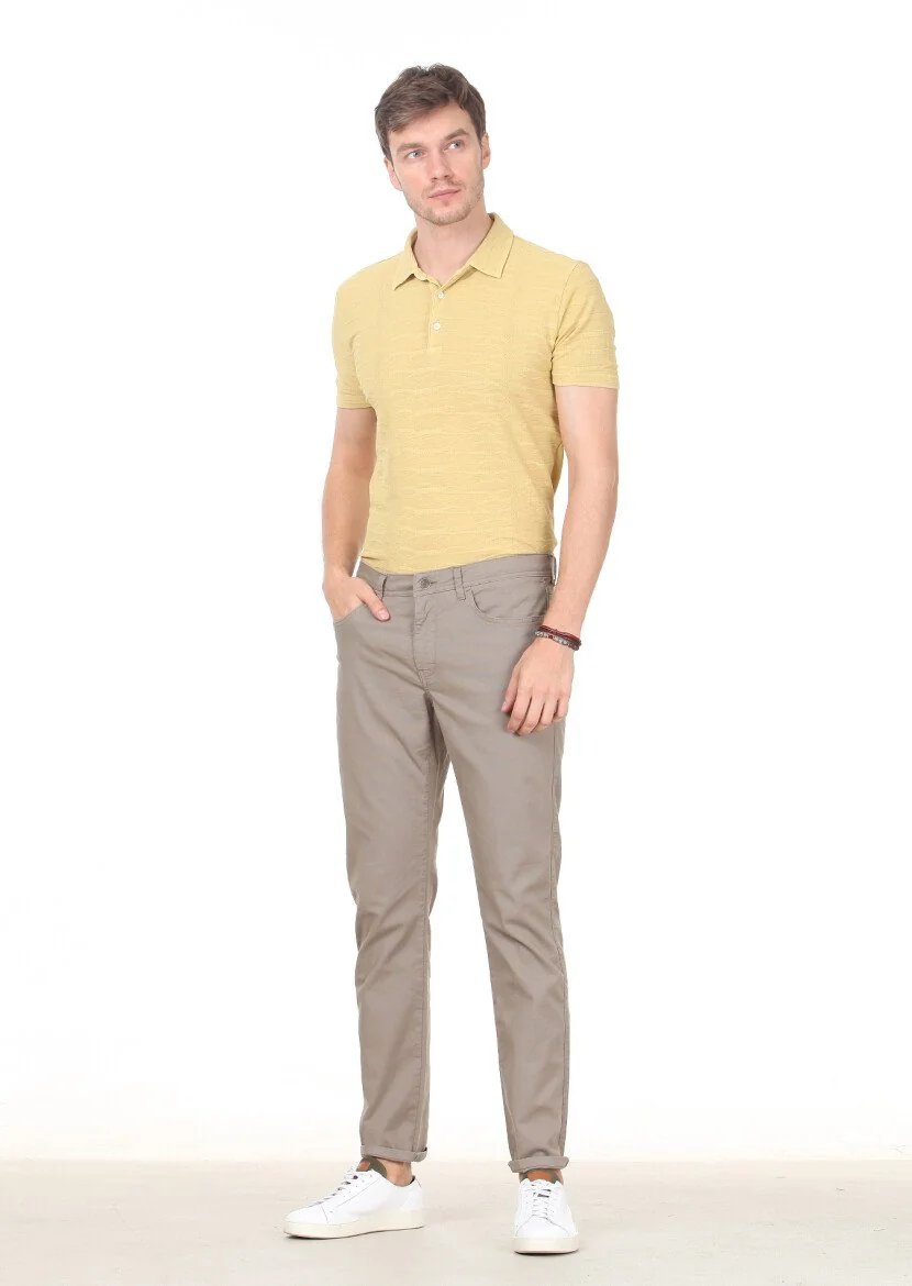 Açık Yeşil Düz Dokuma Slim Fit Casual Pamuk Karışımlı Pantolon 