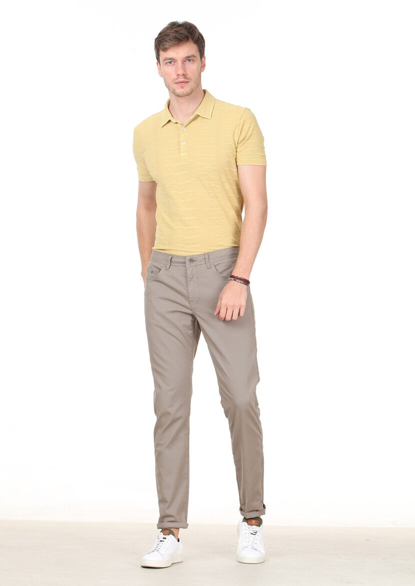 Açık Yeşil Düz Dokuma Slim Fit Casual Pamuk Karışımlı Pantolon 