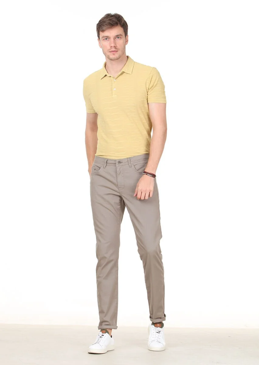 Açık Yeşil Düz Dokuma Slim Fit Casual Pamuk Karışımlı Pantolon - 2