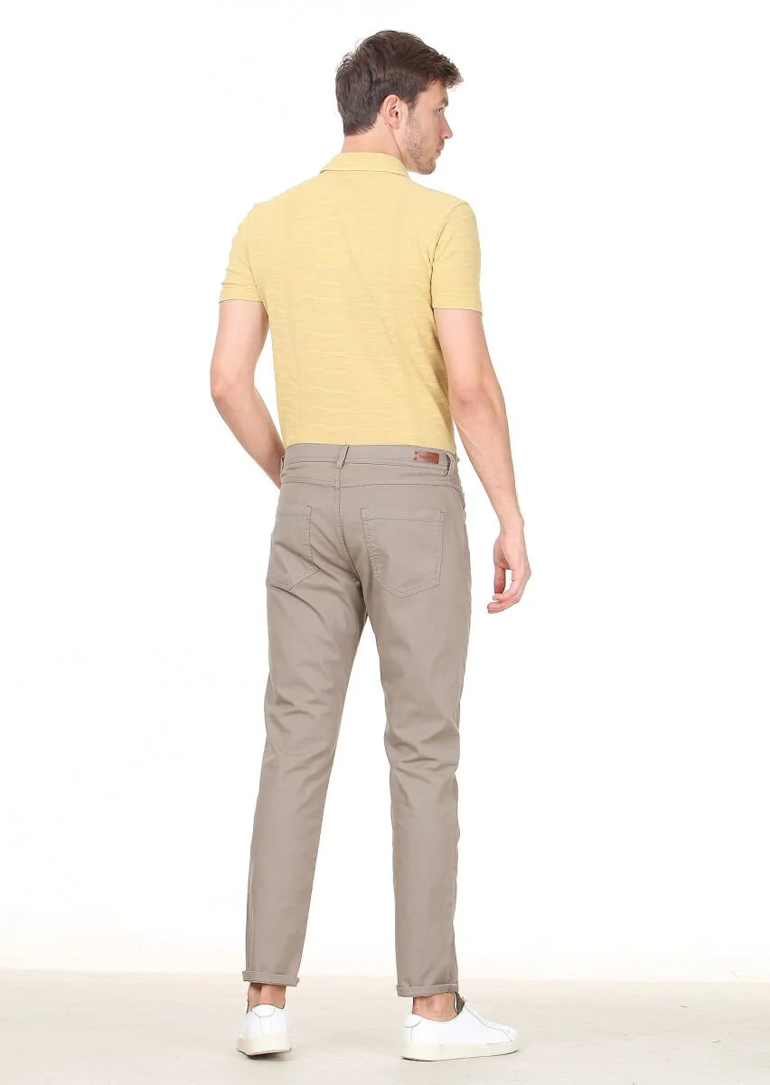 Açık Yeşil Düz Dokuma Slim Fit Casual Pamuk Karışımlı Pantolon - 4