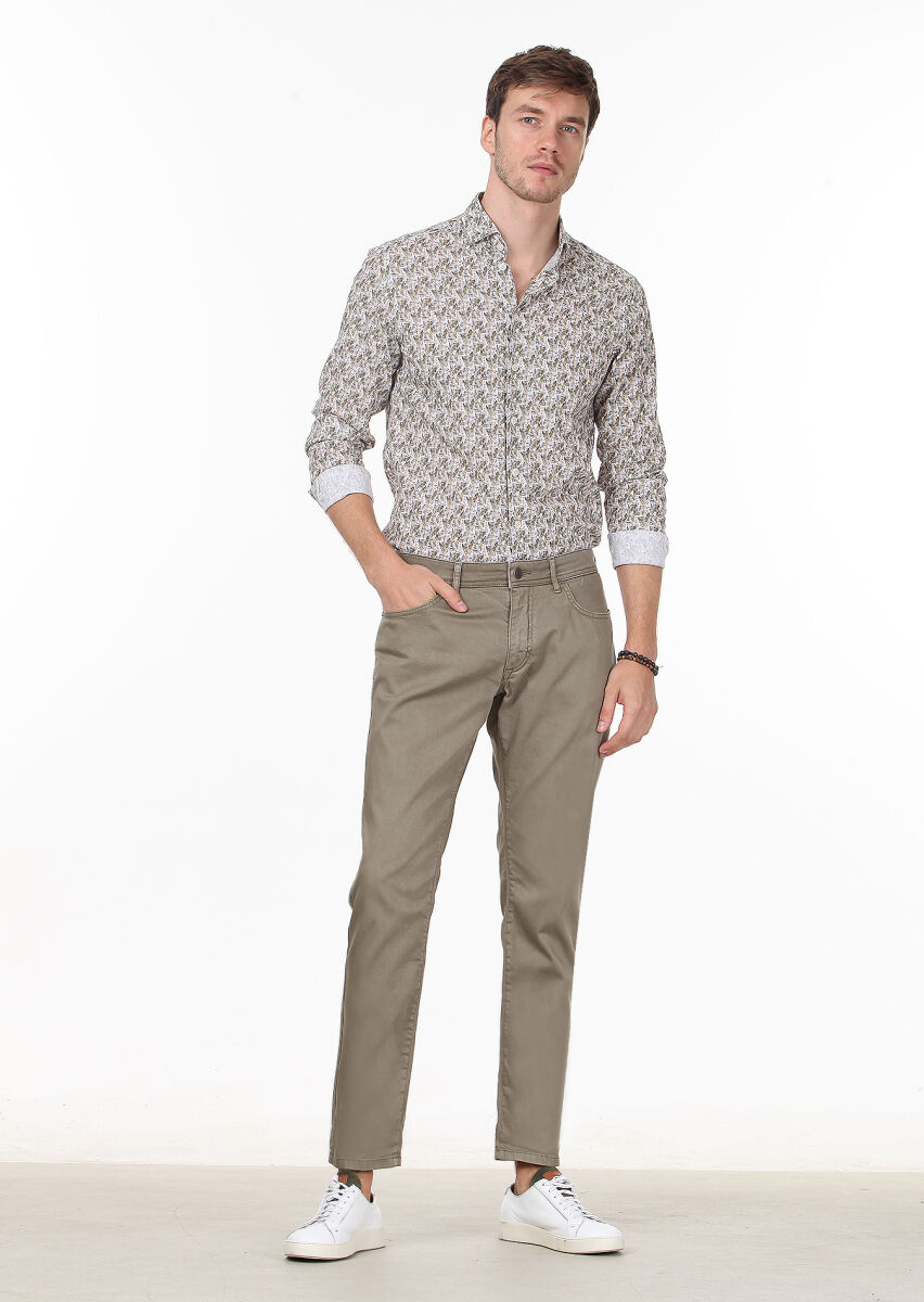 Açık Yeşil Düz Dokuma Slim Fit Casual Pamuk Karışımlı Pantolon - 2