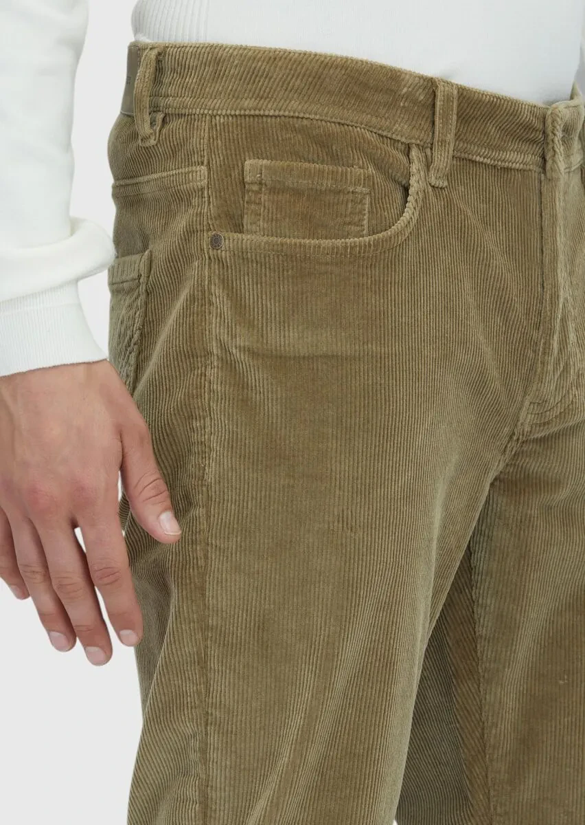 Açık Yeşil Düz Dokuma Slim Fit Kadife Casual Pamuk Karışımlı Pantolon - 3