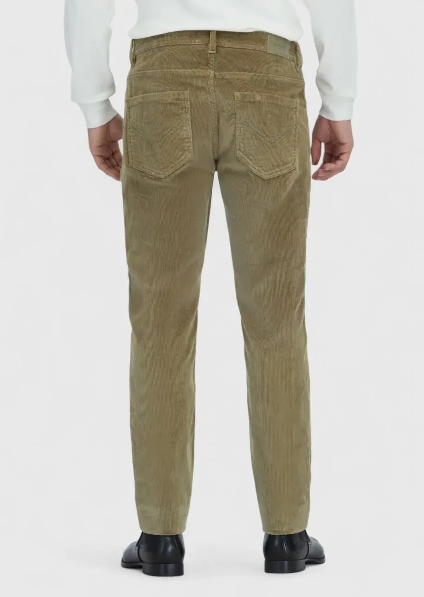 Açık Yeşil Düz Dokuma Slim Fit Kadife Casual Pamuk Karışımlı Pantolon - 4