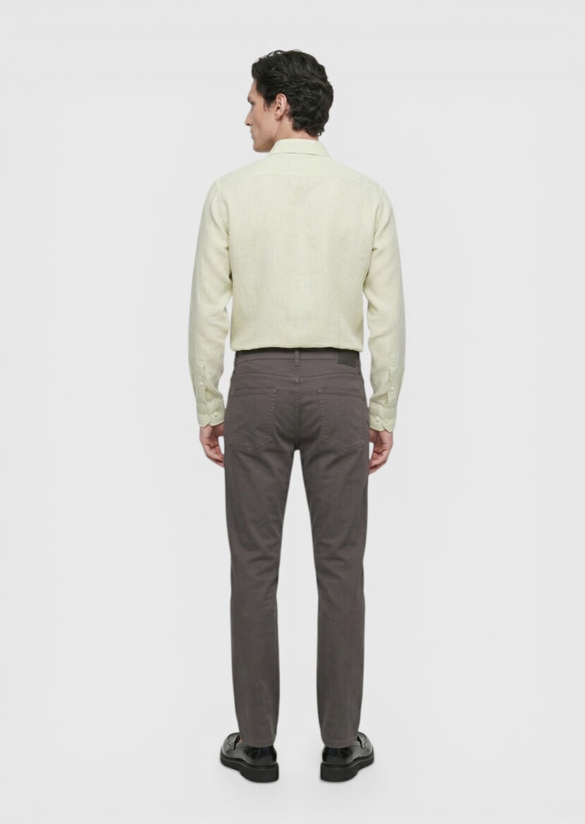 Açık Yeşil Düz Regular Fit Uzun Dokuma Casual Pamuk Karışımlı Gömlek - 5