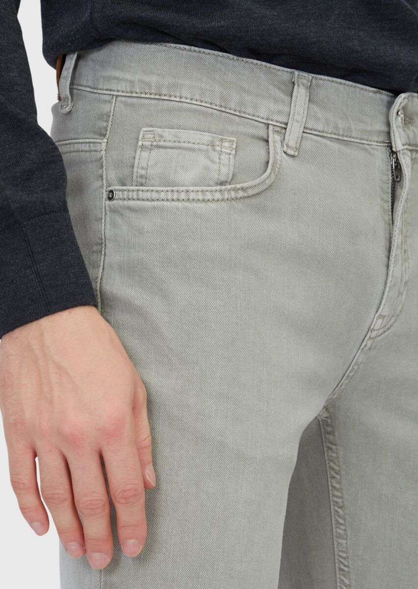 Açık Yeşil Düz Slim Fit Denim Pamuk Karışımlı Pantolon - 3