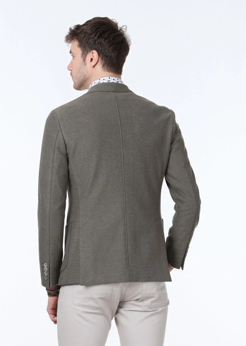 Açık Yeşil Düz Zeroweight Slim Fit Pamuk Karışımlı Örme Ceket - 4