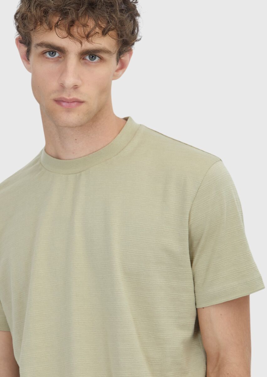 Açık Yeşil Jakarlı %100 Pamuk T-Shirt - 4