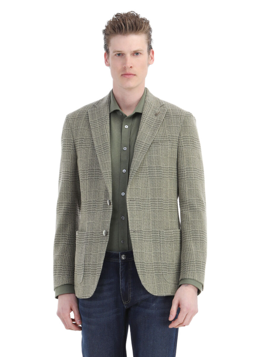 RAMSEY Açık Yeşil Kareli Shirt Shoulder Slim Fit Yün Karışımlı Ceket
