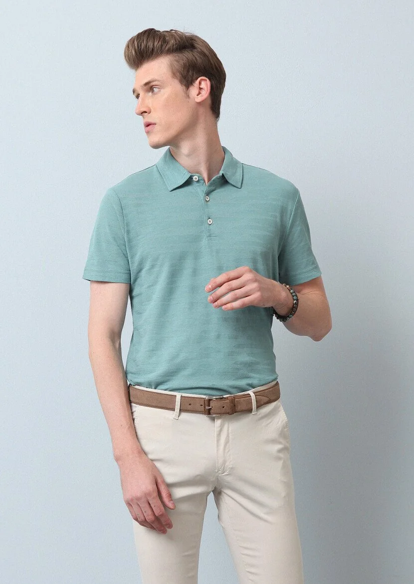 Açık Yeşil Polo Yaka %100 Pamuk T-Shirt - 1