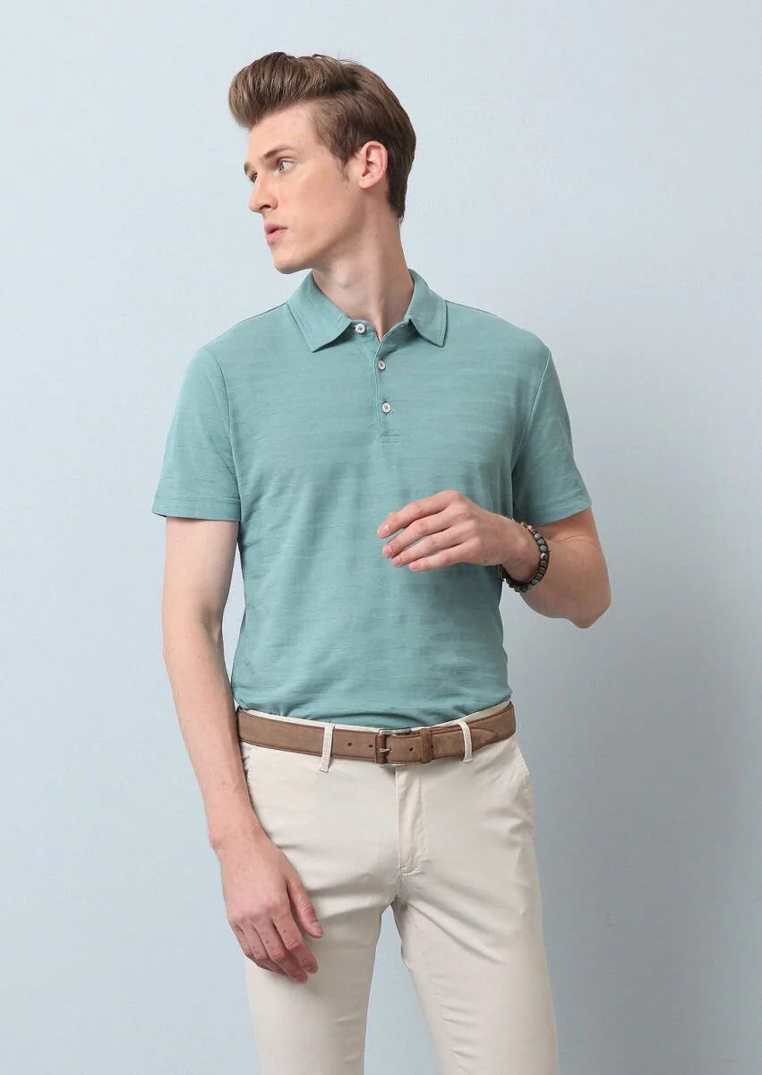 Açık Yeşil Polo Yaka %100 Pamuk T-Shirt - 1