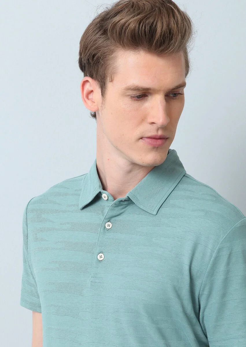 Açık Yeşil Polo Yaka %100 Pamuk T-Shirt - 3