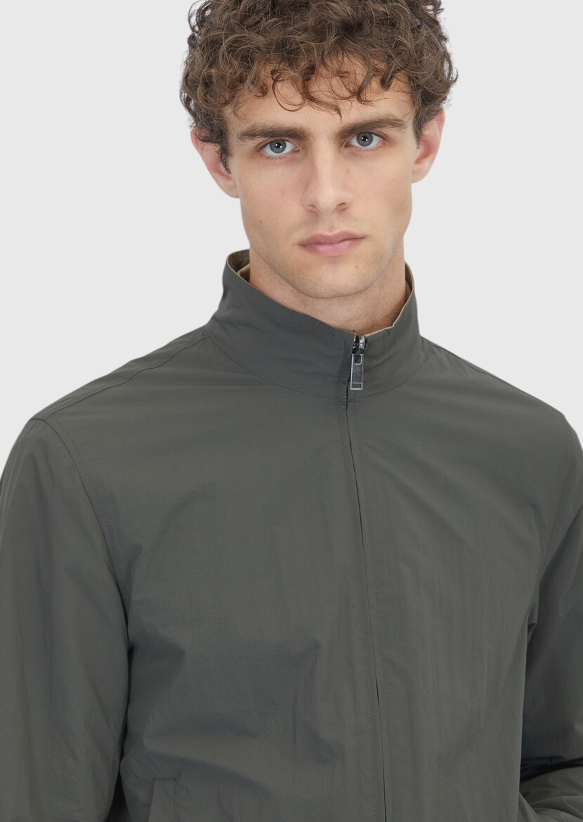 Açık Yeşil Regular Fit Dik Yaka Casual Teknik Çift Taraflı Mont - 3