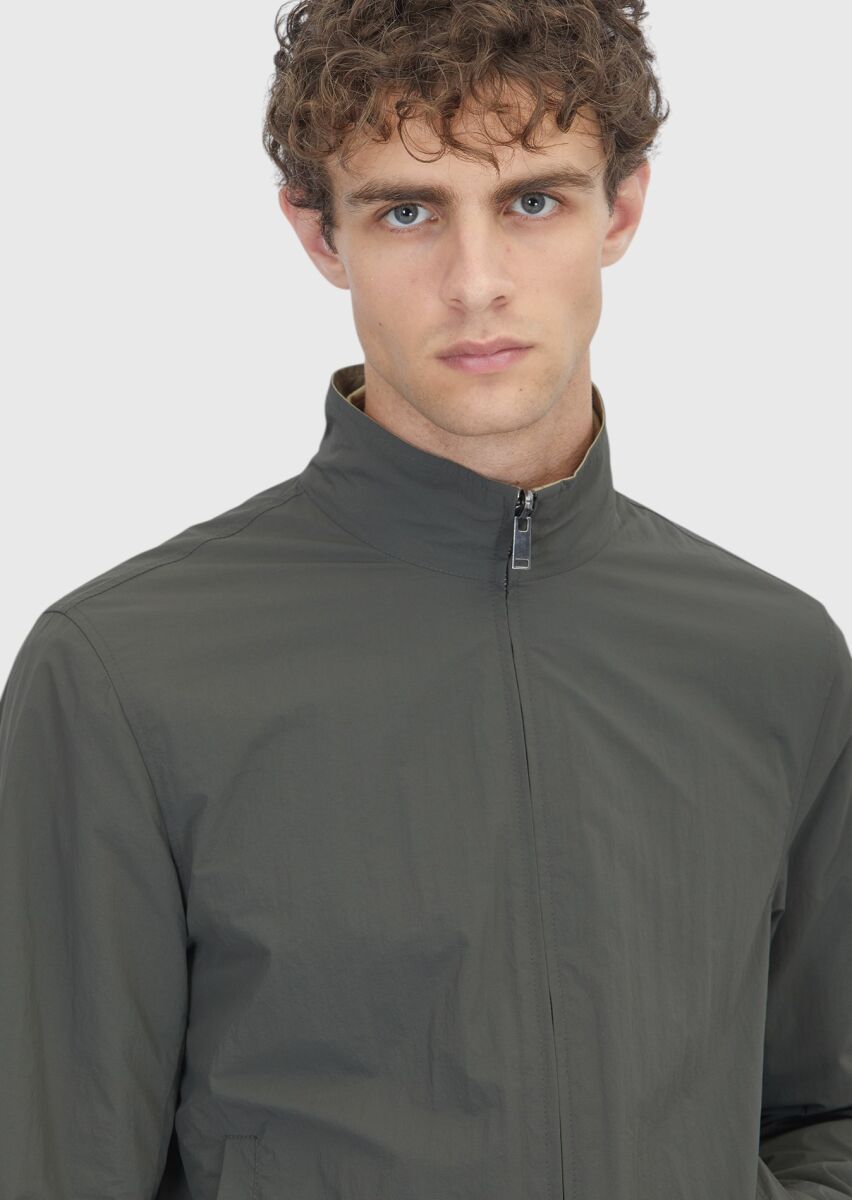 Açık Yeşil Regular Fit Dik Yaka Casual Teknik Çift Taraflı Mont - 3
