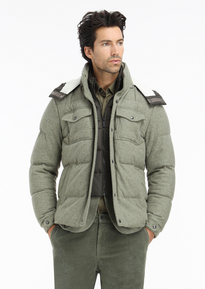 Açık Yeşil Regular Fit Kapüşonlu Casual Örme Kaban - 1