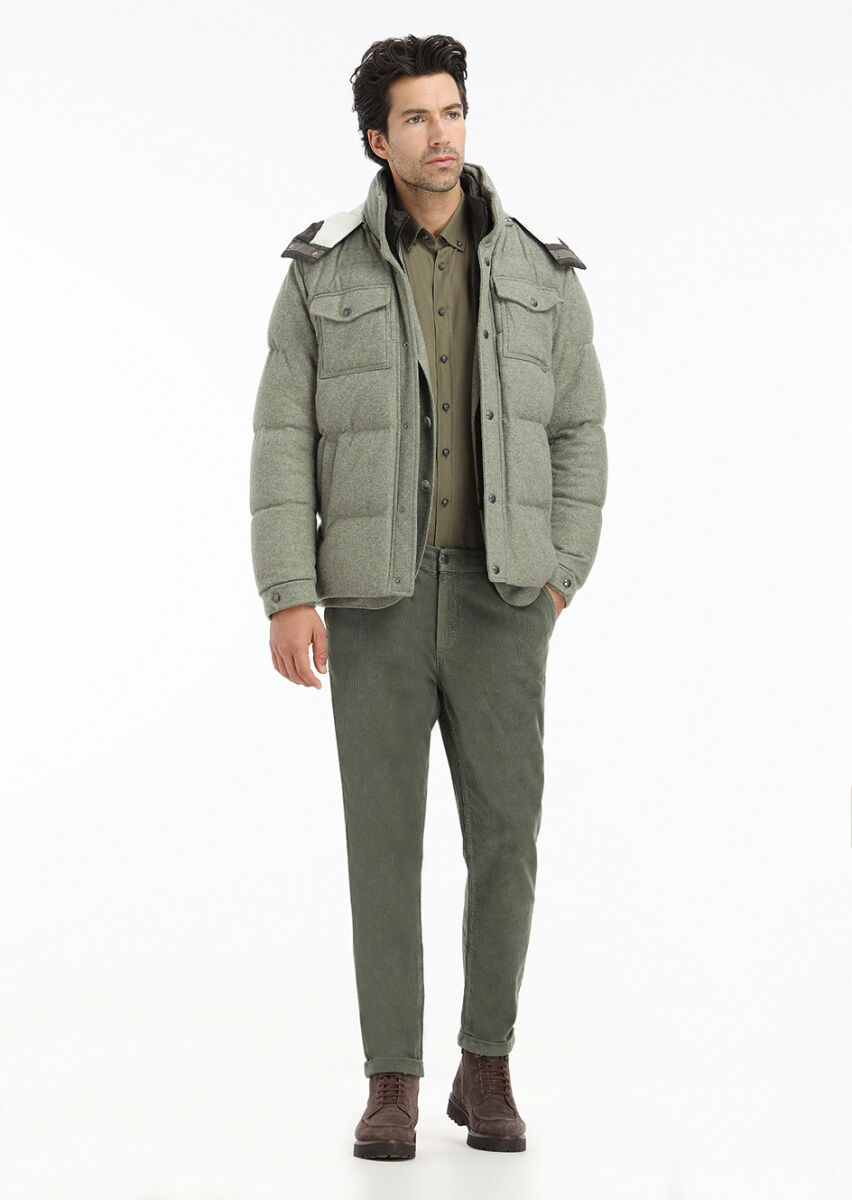 Açık Yeşil Regular Fit Kapüşonlu Casual Örme Kaban - 2