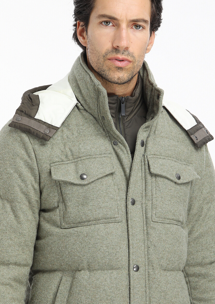 Açık Yeşil Regular Fit Kapüşonlu Casual Örme Kaban - 3