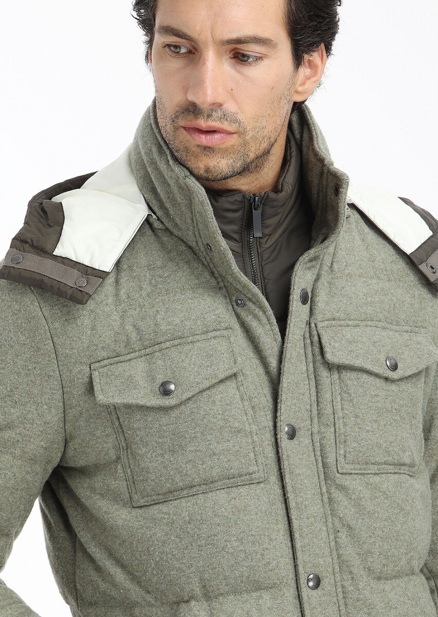 Açık Yeşil Regular Fit Kapüşonlu Casual Örme Kaban - 4