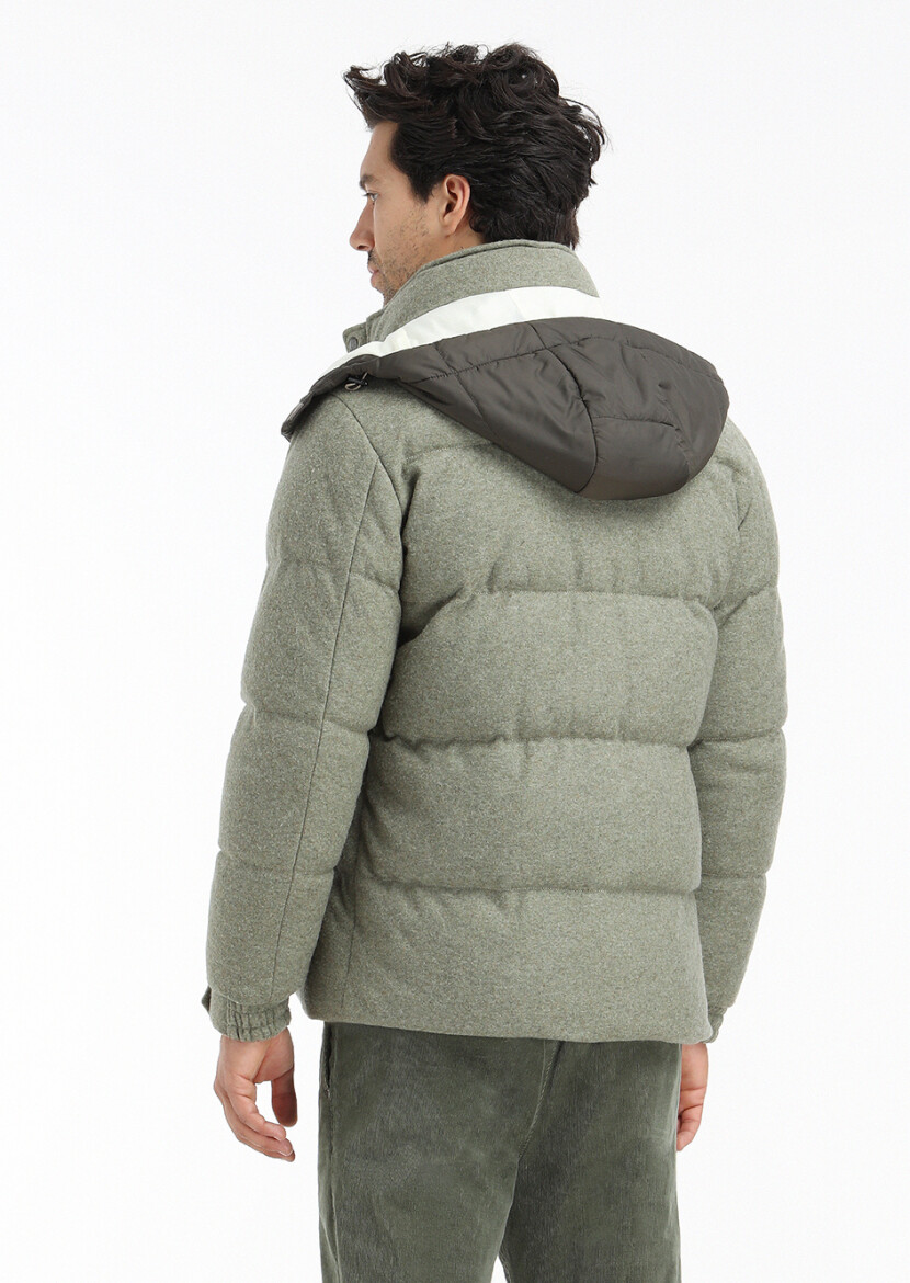 Açık Yeşil Regular Fit Kapüşonlu Casual Örme Kaban - 7
