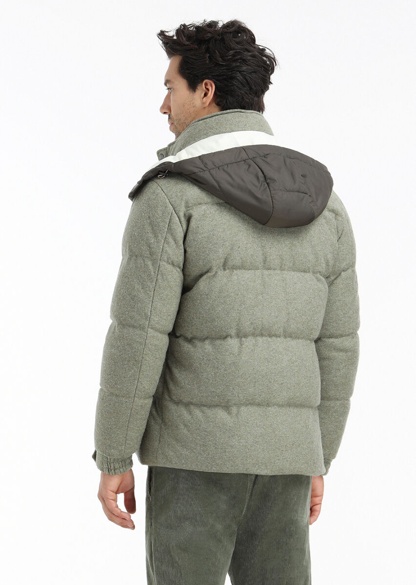 Açık Yeşil Regular Fit Kapüşonlu Casual Örme Kaban - 7
