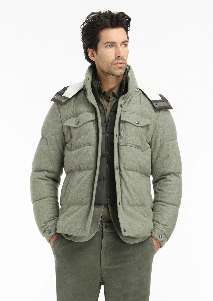Açık Yeşil Regular Fit Kapüşonlu Casual Örme Kaban - 1