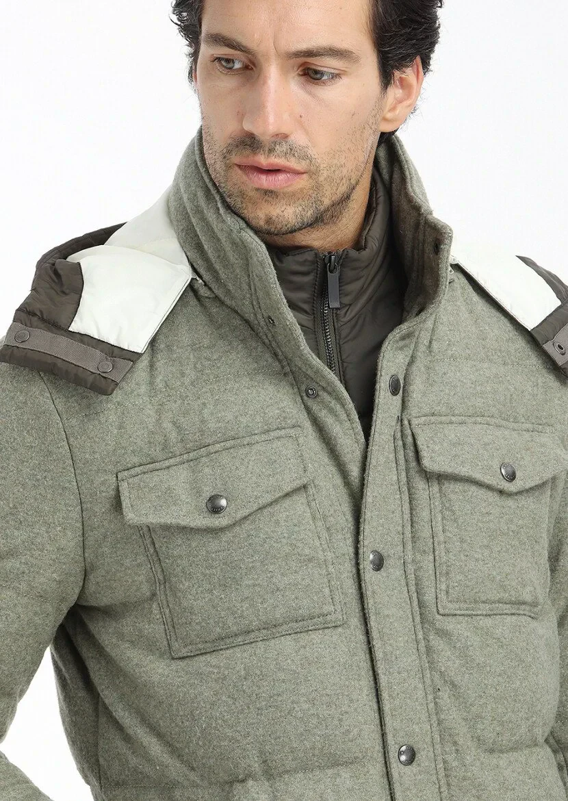 Açık Yeşil Regular Fit Kapüşonlu Casual Örme Kaban - 4