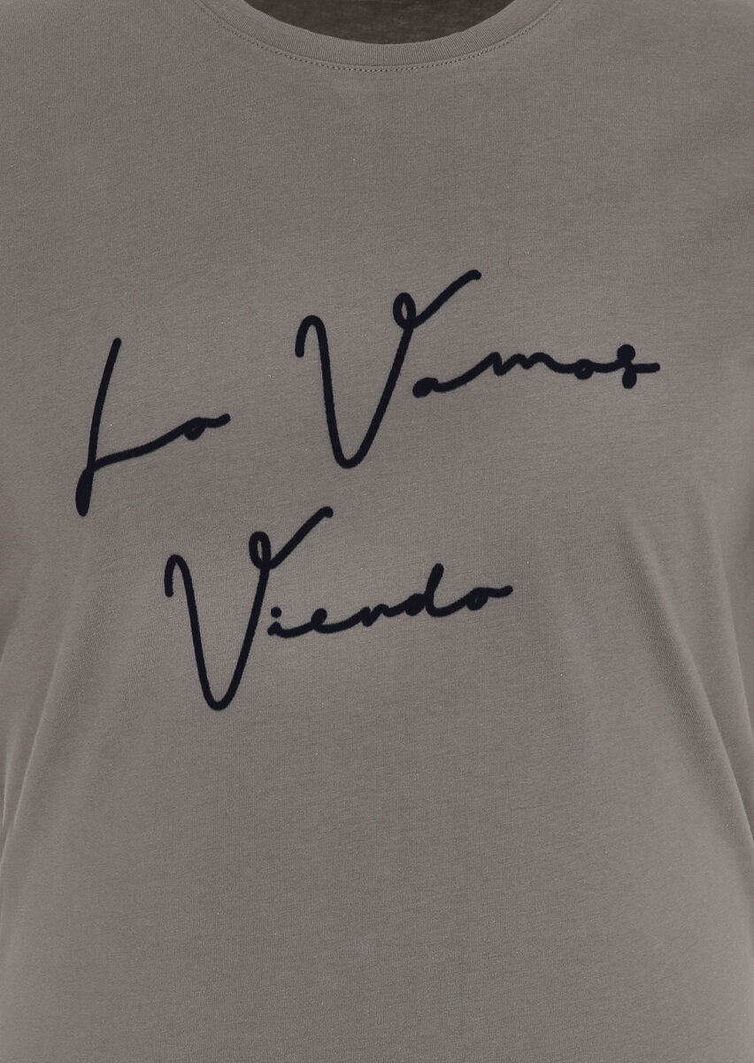 Antrasit Baskılı Bisiklet Yaka %100 Pamuk T-Shirt - 2