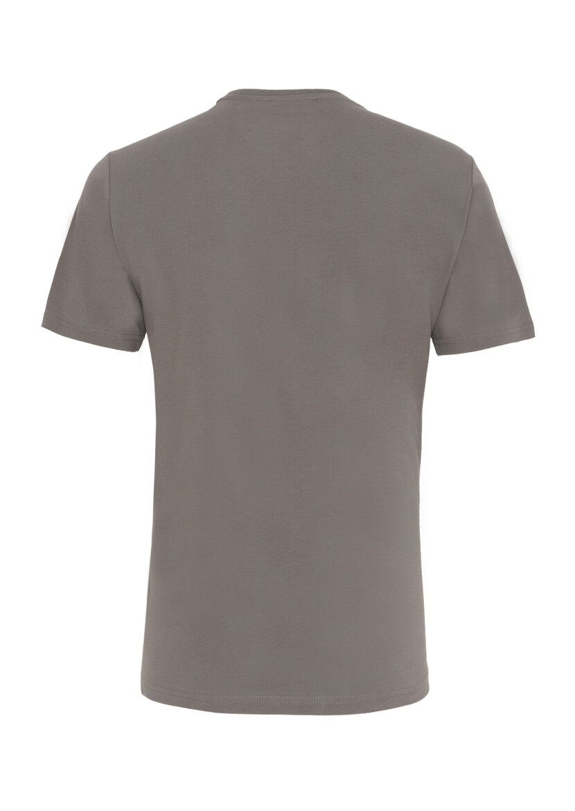 Antrasit Baskılı Bisiklet Yaka %100 Pamuk T-Shirt - 3